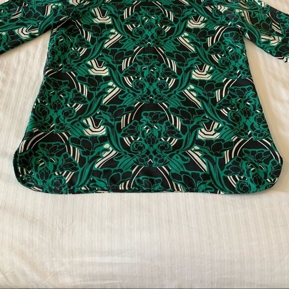 J. Crew Womens Blouse Shirt Green 3/4 Sleeve Retro Floral Popover Size 2 - Picture 5 of 12